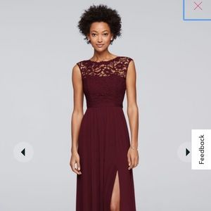 New with tags David’s bridal bridesmaid dress in color wine. Size 12